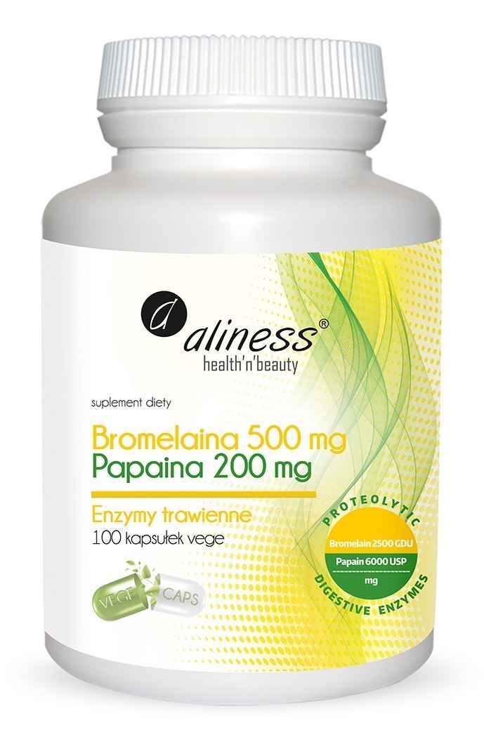 Bromelaina 500mg + Papaina 200 mg, 100 kapsułek wege, Aliness