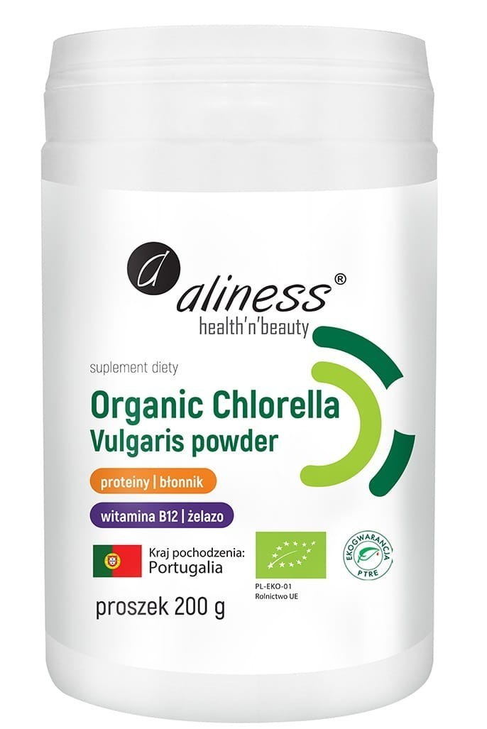 Chlorella Vulgaris Organic proszek, 200 g, Aliness