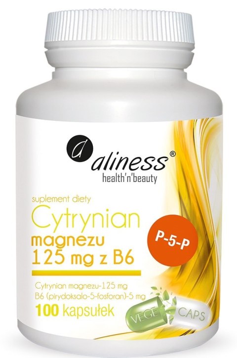 Cytrynian Magnezu 125 mg z B6 (P-5-P), 100 kapsułek wege, Aliness