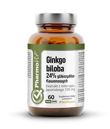 Ginkgo biloba 24% glikozydów flawonowych, Miłorząb japoński ekstrakt 100 mg, 60 kapsułek, Pharmovit Ginkgo biloba 24% glikozydów flawonowych, Miłorząb japoński ekstrakt 100 mg, 60 kapsułek, Pharmovit