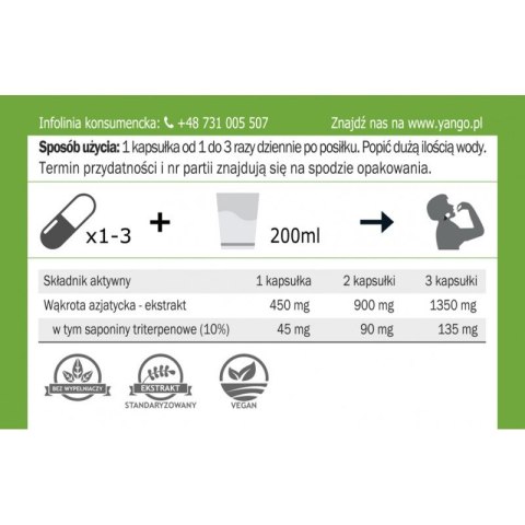 Gotu kola - ekstrakt 10% saponin triterpenowych - 100 kapsułek, Yango Gotu kola - ekstrakt 10% saponin triterpenowych - 100 kapsułek, Yango