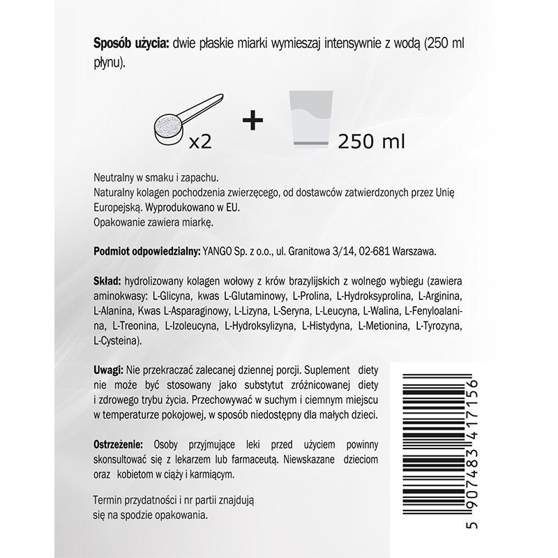 Kolagen typu II, w proszku, bez dodatków, 300 g, Yango Kolagen typu II, w proszku, bez dodatków, 300 g, Yango