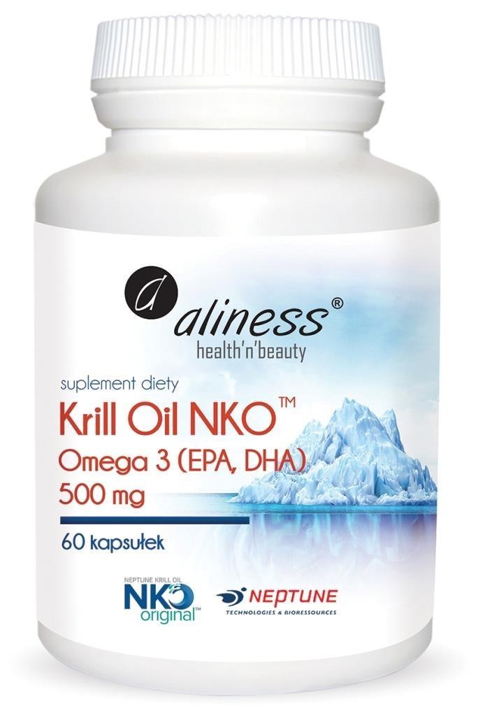 Krill Oil NKO (Olej z kryla) Omega 3 z Astaksantyną, 500 mg 60 kapsułek, Aliness