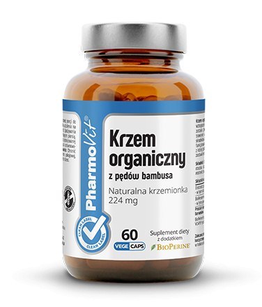 Krzem organiczny z pędów bambusa, naturalna krzemionka 224 mg, 60 kapsułek, Pharmovit Krzem organiczny z pędów bambusa, naturalna krzemionka 224 mg, 60 kapsułek, Pharmovit