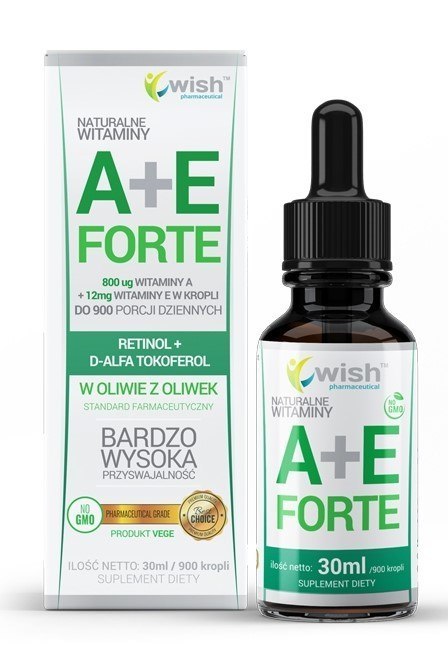 Naturalna witamina A + E Forte w kroplach wege, 30 ml, Wish