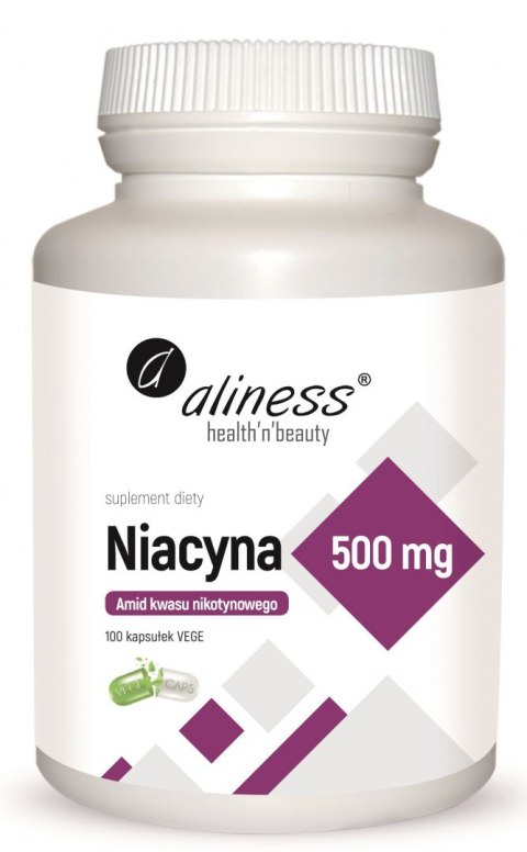 Niacyna, Amid kwasu nikotynowego 500 mg, 100 kapsułek wege, Aliness