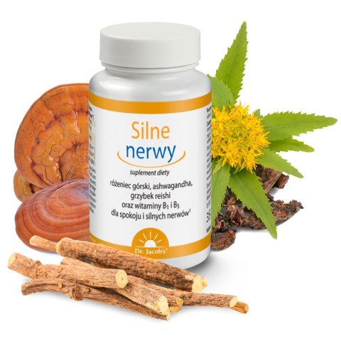 Silne nerwy, różeniec, ashwagandha i reishi, 100 kapsułek wege, Dr. Jacob's Silne nerwy, różeniec, ashwagandha i reishi, 100 kapsułek wege, Dr. Jacob's