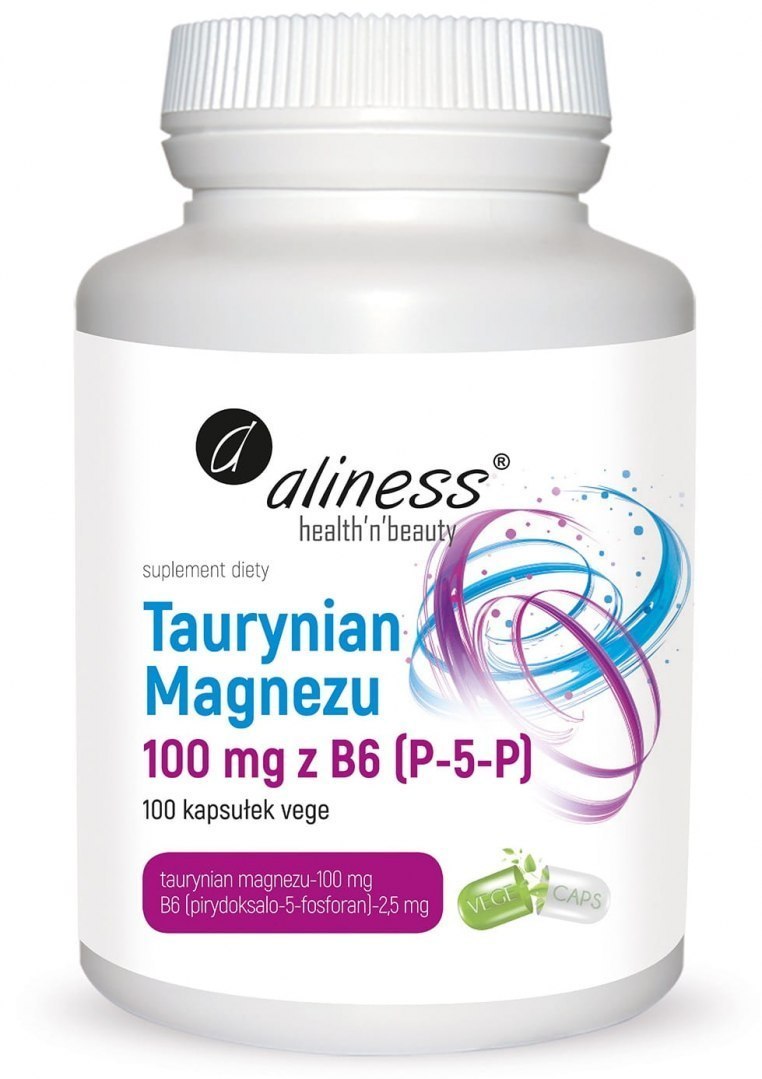 Taurynian Magnezu 100 mg z B6 (P-5-P), 100 kapsułek wege, Aliness