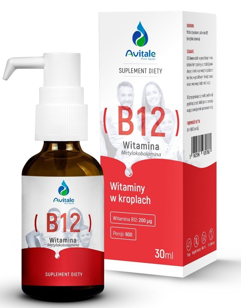 Witamina B12 w kroplach, metylokobalamina, 200 mcg, 30 ml, Aliness Witamina B12 w kroplach, metylokobalamina, 200 mcg, 30 ml, Aliness