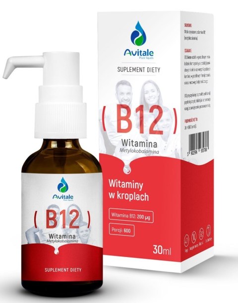 Witamina B12 w kroplach, metylokobalamina, 200 mcg, 30 ml, Aliness