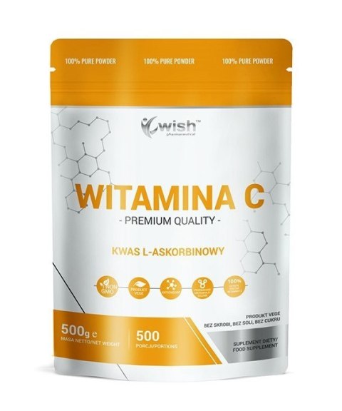 Witamina C (Kwas L-askorbinowy) w proszku, 500 g, proszek wege, Wish