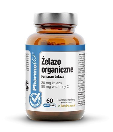 Żelazo organiczne 20 mg, Fumaran żelaza + witamina C, 60 kapsułek, Pharmovit Żelazo organiczne 20 mg, Fumaran żelaza + witamina C, 60 kapsułek, Pharmovit