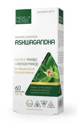 Ashwagandha, 1,5% witanolidów, 500 mg, 60 kapsułek, Medica Herbs