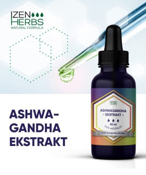 Ashwagandha - ekstrakt mikrocząsteczkowy, 50 ml, krople, Izen Herbs Organis Ashwagandha - ekstrakt mikrocząsteczkowy, 50 ml, krople, Izen Herbs Organis