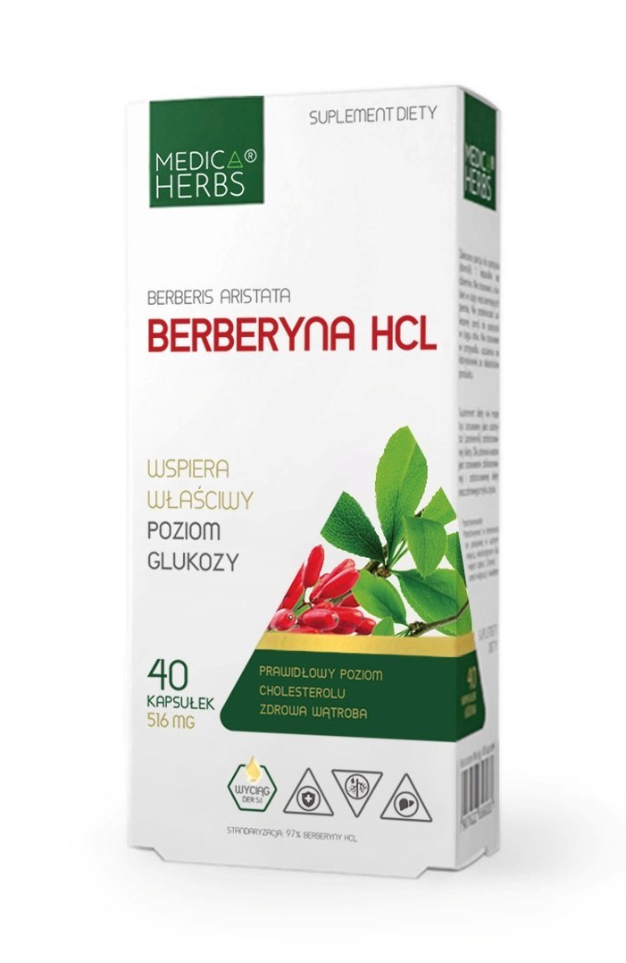 Berberyna HCl, standaryzowany wyciąg, 40 kapsułek, Medica Herbs