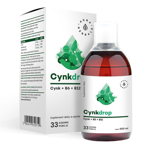 Cynkdrop - Cynk + B6 + B12 w płynie, 500 ml, Aura Herbals
