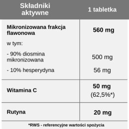 Diosmina mikronizowana PLUS hesperydyna, rutyna i witamina C, 500 mg, 100 tabletek wege, Aliness