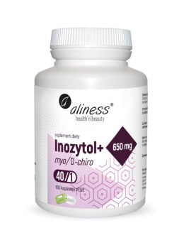 Inozytol myo/D-chiro, mioinozytol, 40:1, 650 mg, witamina B6, 100 kapsułek wege, Aliness