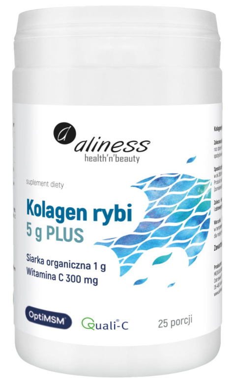 Kolagen rybi 5 g PLUS siarka optiMSM i witamina C, 25 porcji, proszek, Aliness