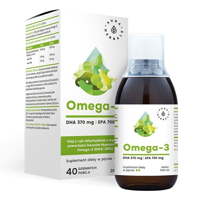 Omega 3 w płynie ( 370 mg DHA + 700 mg EPA) 200 ml, Aura Herbals Omega 3 w płynie ( 370 mg DHA + 700 mg EPA) 200 ml, Aura Herbals